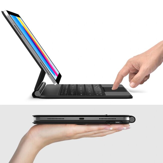 Husa Premium Magnetica pentru iPad 11 2025 3-în-1 cu Tastatura Iluminata RGB si Touchpad - Smart Business – transforma tableta intr-un laptop elegant - negru