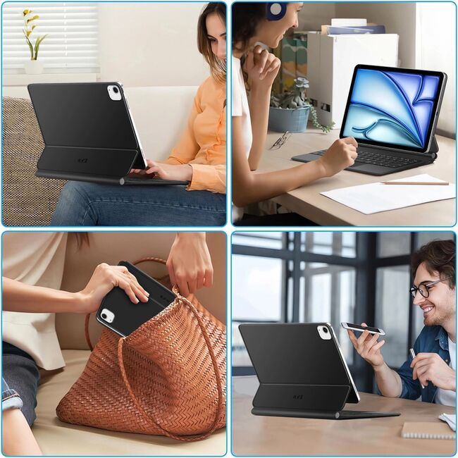 Husa Premium Magnetica pentru iPad Air 11 2024 / 2025​ M2, M3 3-în-1 cu Tastatura Iluminata RGB si Touchpad - Smart Business – transforma tableta intr-un laptop elegant - negru