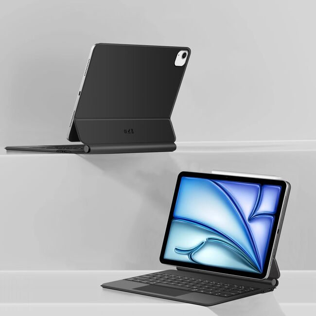 Husa Premium Magnetica pentru iPad Air 11 2024 / 2025​ M2, M3 3-în-1 cu Tastatura Iluminata RGB si Touchpad - Smart Business – transforma tableta intr-un laptop elegant - negru