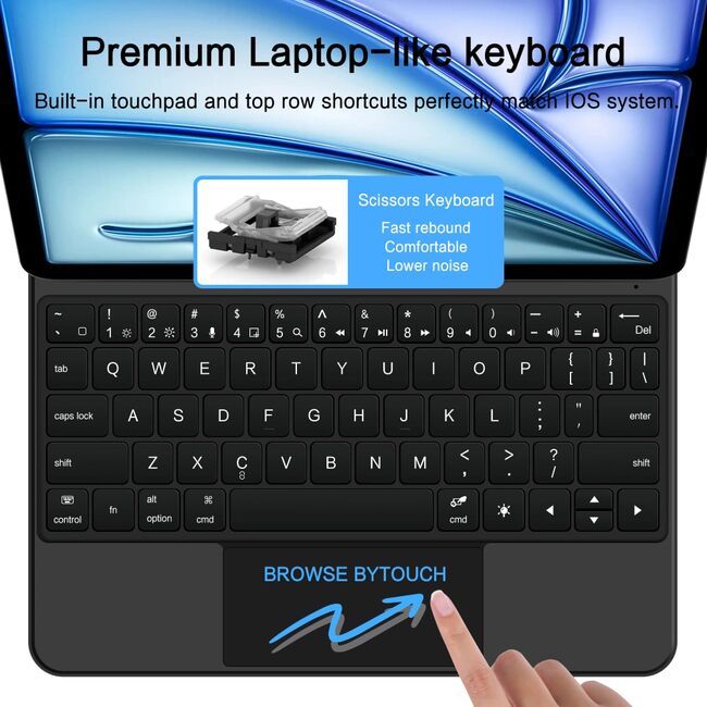 Husa Premium Magnetica pentru iPad Air 11 2024 / 2025​ M2, M3 3-în-1 cu Tastatura Iluminata RGB si Touchpad - Smart Business – transforma tableta intr-un laptop elegant - negru