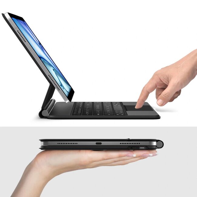 Husa Premium Magnetica pentru iPad Air 11 2024 / 2025​ M2, M3 3-în-1 cu Tastatura Iluminata RGB si Touchpad - Smart Business – transforma tableta intr-un laptop elegant - negru