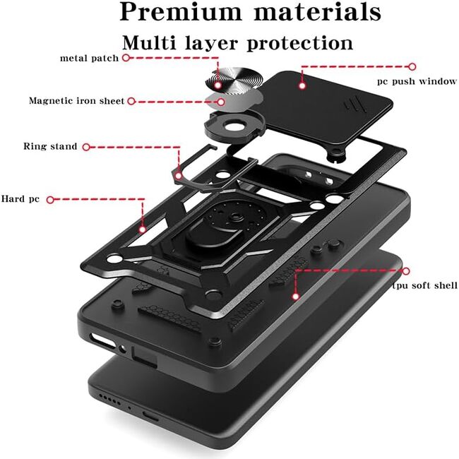 Husa pentru  Motorola Edge 60 Fusion Ring Armor Kickstand Tough Rugged Cover cu protectie camera, Roz