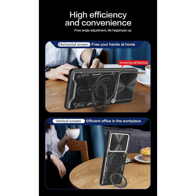 Husa pentru  Motorola Edge 60 Fusion cu protecție pentru cameră și suport magnetic integrat Ring Shockproof, Roz