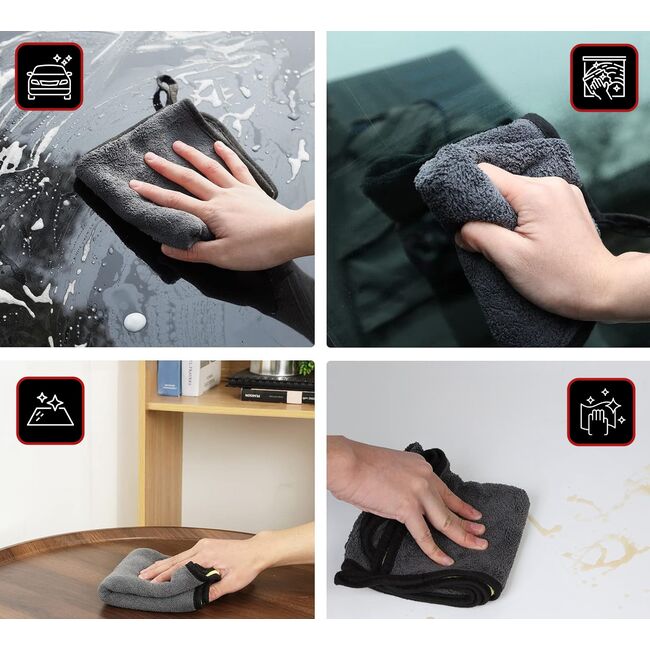 Prosop Auto multifunctional din Microfibră  Dublu 30x60 cm – Ultra Absorbant, Velur Moale pentru Spălare și Uscare Mașini - Gri/Galben