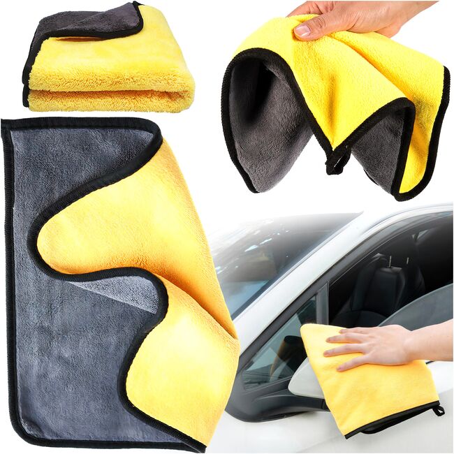 Prosop Auto multifunctional din Microfibră  Dublu 30x60 cm – Ultra Absorbant, Velur Moale pentru Spălare și Uscare Mașini - Gri/Galben