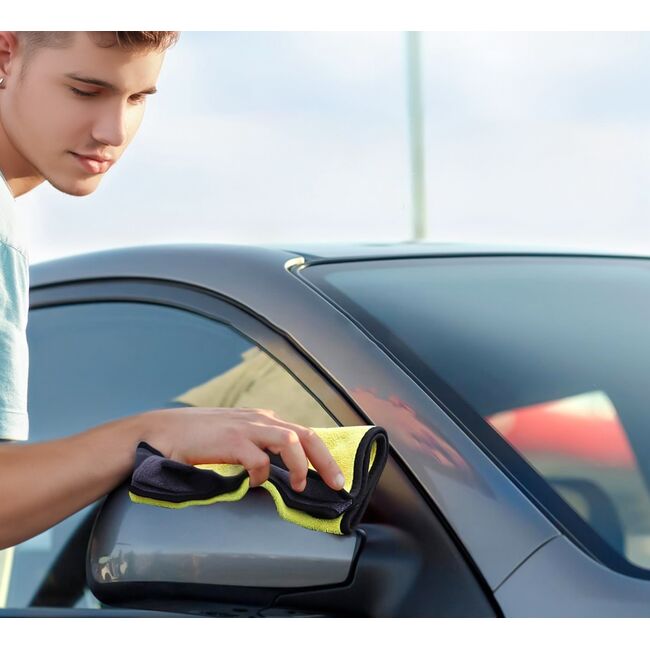 Prosop Auto multifunctional din Microfibră  Dublu 30x60 cm – Ultra Absorbant, Velur Moale pentru Spălare și Uscare Mașini - Gri/Galben