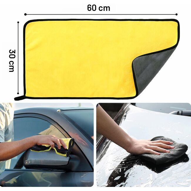 Prosop Auto multifunctional din Microfibră  Dublu 30x60 cm – Ultra Absorbant, Velur Moale pentru Spălare și Uscare Mașini - Gri/Galben