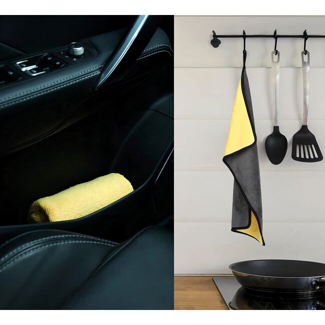 Prosop Auto multifunctional din Microfibră  Dublu 30x60 cm – Ultra Absorbant, Velur Moale pentru Spălare și Uscare Mașini - Gri/Galben
