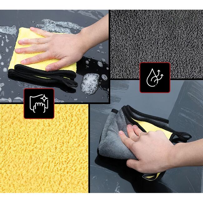 Prosop Auto multifunctional din Microfibră  Dublu 30x60 cm – Ultra Absorbant, Velur Moale pentru Spălare și Uscare Mașini - Gri/Galben