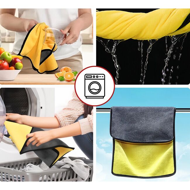Prosop Auto multifunctional din Microfibră  Dublu 30x60 cm – Ultra Absorbant, Velur Moale pentru Spălare și Uscare Mașini - Gri/Galben