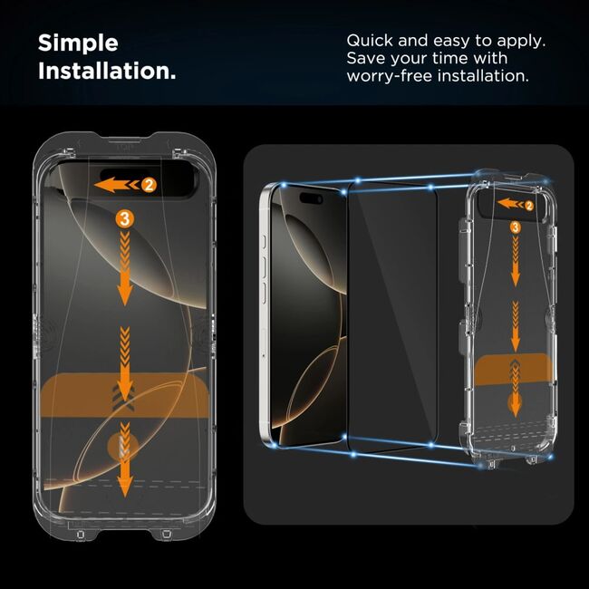 Set 2 x Folie din Sticla pentru iPhone 16 Pro Max, Easy-App cu aplicator, instalare usoara si automata, Dust-Free, 3D, 9H, full cover, full glue, margini negre