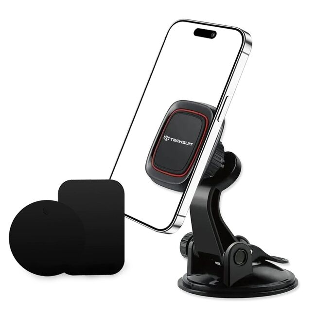 Suport Auto Magnetic pentru Bord cu Placute Metalice - Techsuit MagGrip (S6) - Negru / Rosy