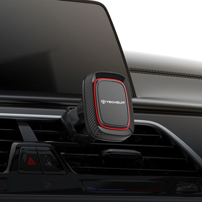 Suport Auto Magnetic pentru Grila de Ventilatie cu Placute Metalice - Techsuit MagGrip (S5) - Negru / Rosu