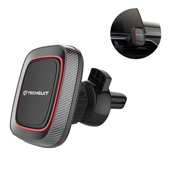 Suport Auto Magnetic pentru Grila de Ventilatie cu Placute Metalice - Techsuit MagGrip (S5) - Negru / Rosu