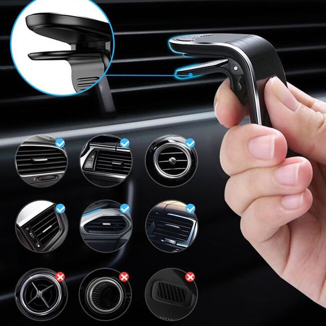 Suport Auto Magnetic pentru Telefon cu Prindere in Grila de Ventilatie - Techsuit AirGrip (S7) - Negru
