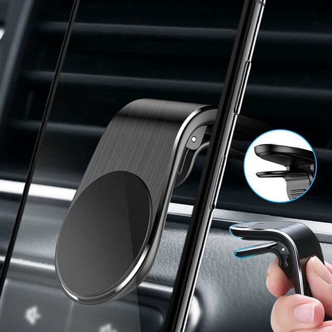 Suport Auto Magnetic pentru Telefon cu Prindere in Grila de Ventilatie - Techsuit AirGrip (S7) - Negru