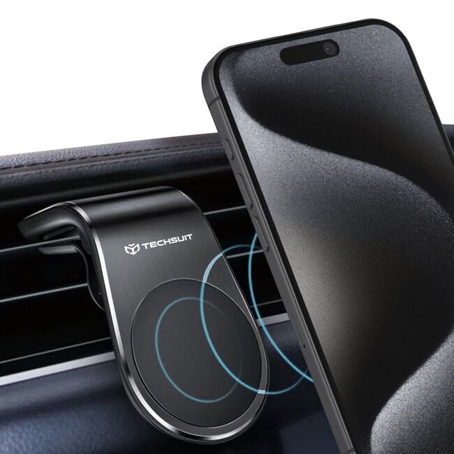 Suport Auto Magnetic pentru Telefon cu Prindere in Grila de Ventilatie - Techsuit AirGrip (S7) - Negru