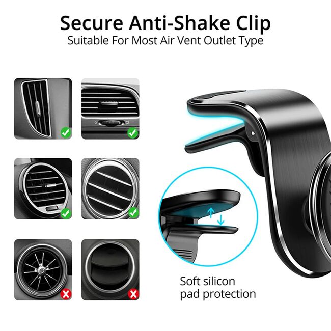 Suport Auto Magnetic pentru Telefon cu Prindere in Grila de Ventilatie - Techsuit AirGrip (S8) - Negru
