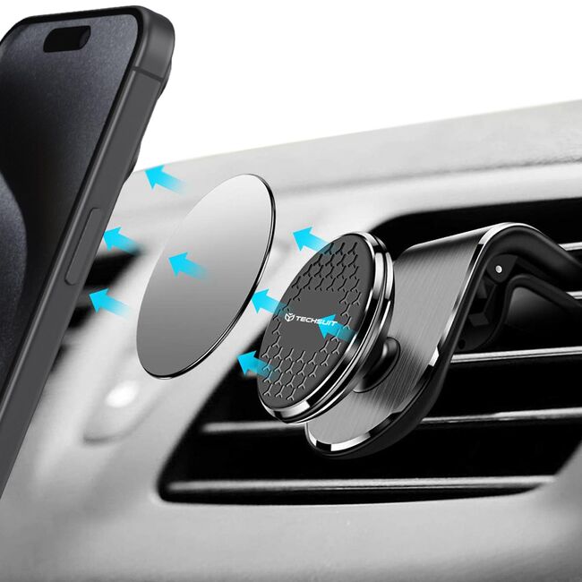 Suport Auto Magnetic pentru Telefon cu Prindere in Grila de Ventilatie - Techsuit AirGrip (S8) - Negru