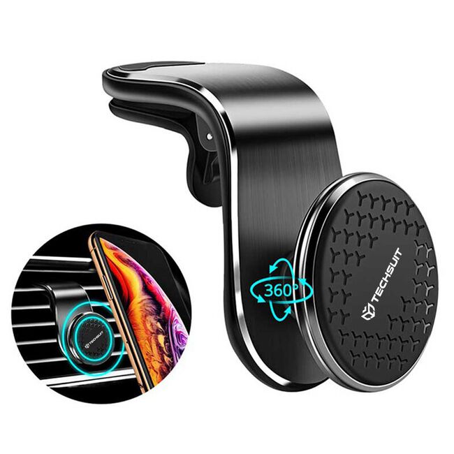 Suport Auto Magnetic pentru Telefon cu Prindere in Grila de Ventilatie - Techsuit AirGrip (S8) - Negru