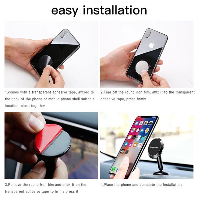 Suport Magnetic N52 pentru Birou si Masina, Universal, Adeziv 3M - Techsuit TinyGrip (S10) - Negru