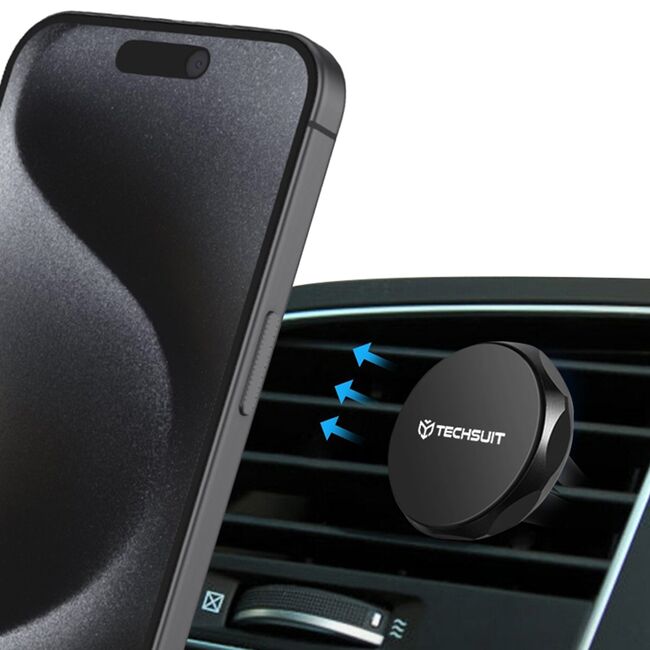 Suport auto Magnetic N52 pentru Grila de Ventilatie, Universal - Techsuit TinyGrip (S9) - Negru