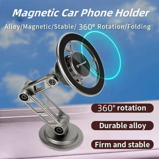 Suport de Telefon pentru Bord, Compatibil MagSafe, Ajustabil cu Adeziv 3M + Adaptor iRing - Techsuit TitanMagX (S14) - Space Gray