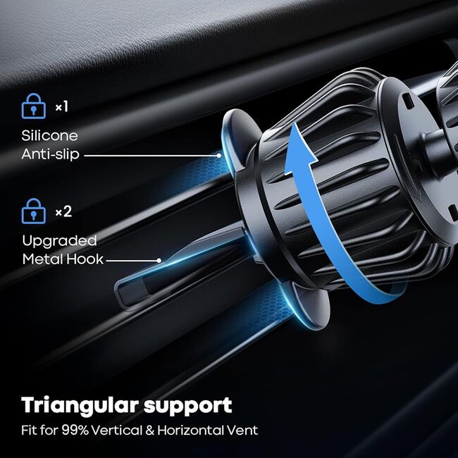 Suport Auto Magnetic VPower VentGrip Pro – Compatibil MagSafe, Rotire 360°, Prindere pe Grila de Ventilatie, Magneti puternici, universal - negru