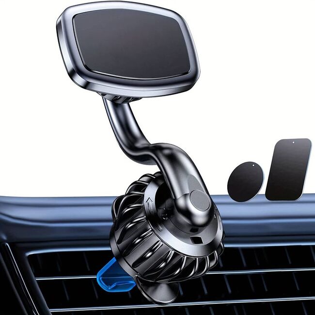 Suport Auto VPower Magnetic AirFix Long cu Prindere pe Grilă de Ventilație – rotire 360°, cu prindere stabila, Compatibil Universal – Negru