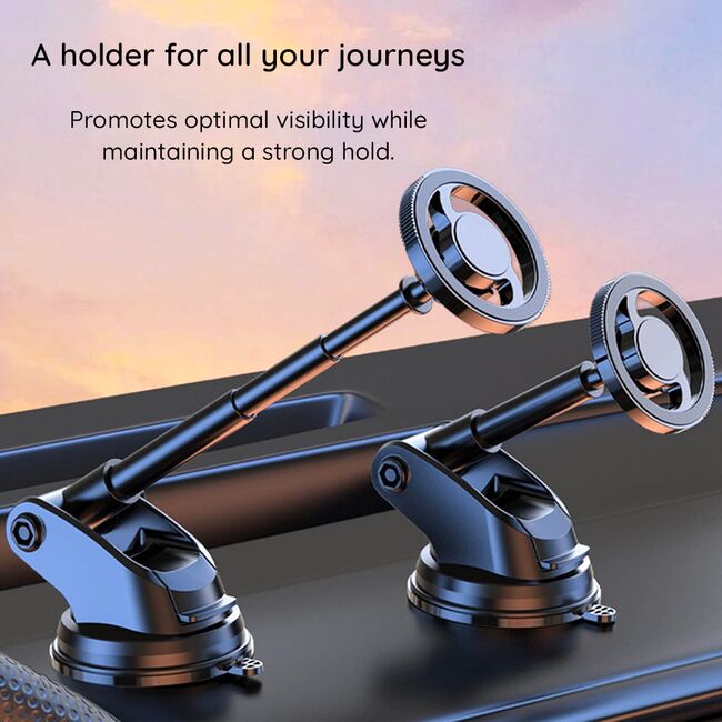 Suport telefon auto VPower DriveLock Neo compatibil Magsafe pentru parbriz / bord , brat lung telescopic, prindere ferma, rotire 360°, universal - negru
