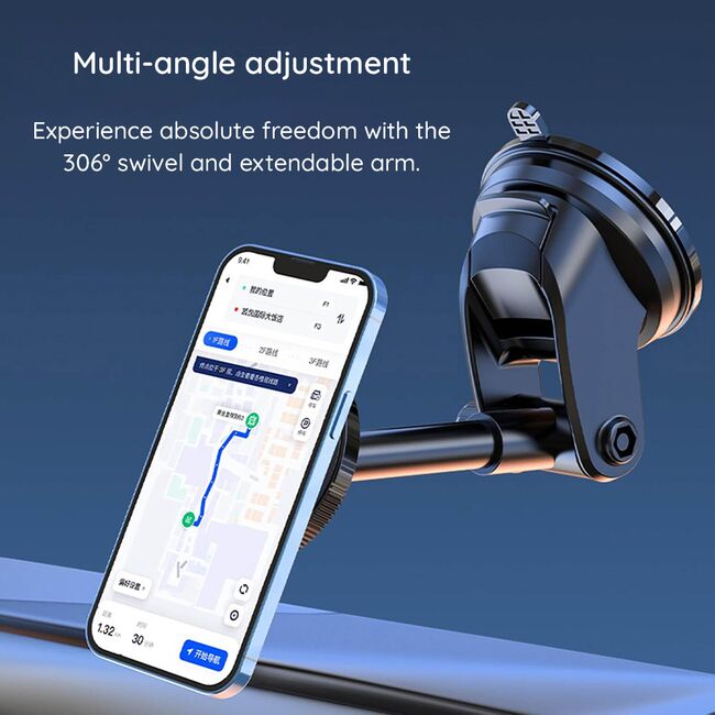 Suport telefon auto VPower DriveLock Neo compatibil Magsafe pentru parbriz / bord , brat lung telescopic, prindere ferma, rotire 360°, universal - negru