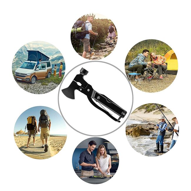 Unealta multifunctionala Multitool 17 în 1 Cu Topor, Ciocan, Clește, Cuțit + Husă inclusa – Supraviețuire, Camping, Reparații – Negru