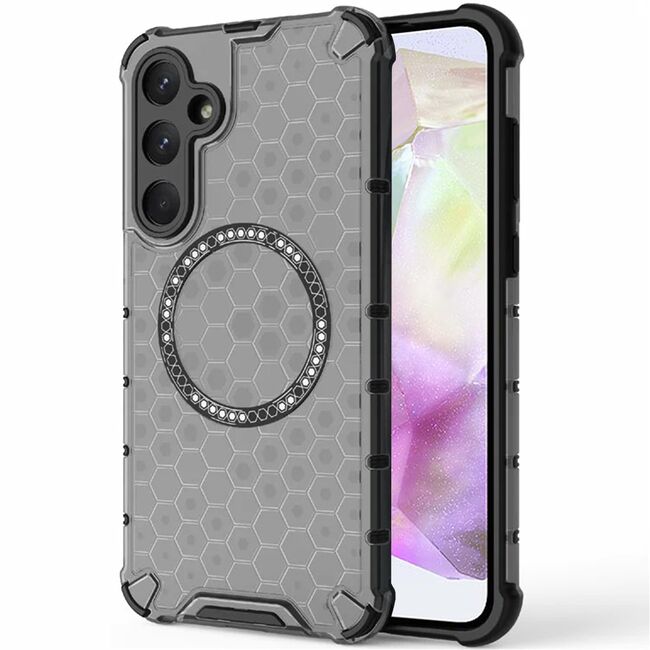 Husa pentru  Samsung Galaxy A35 Cyber Shield Bumper, Compatibila MagSafe, Antishock reinforced corners si margini intarite - Negru