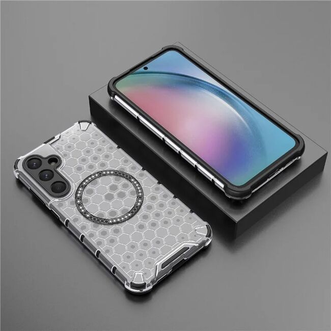 Husa pentru  Samsung Galaxy A55 Cyber Shield Bumper, Compatibila MagSafe, Antishock reinforced corners si margini intarite - Clear