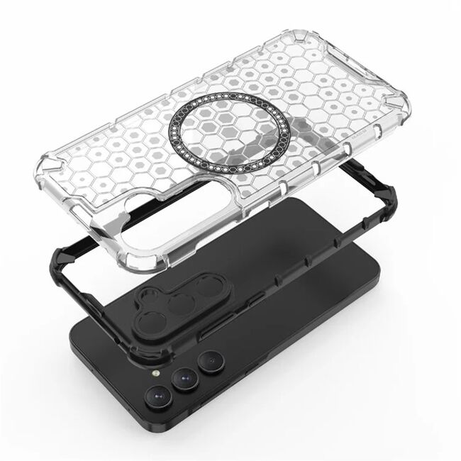 Husa pentru  Samsung Galaxy A55 Cyber Shield Bumper, Compatibila MagSafe, Antishock reinforced corners si margini intarite - Clear
