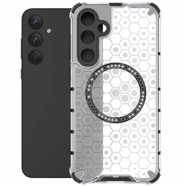 Husa pentru  Samsung Galaxy A55 Cyber Shield Bumper, Compatibila MagSafe, Antishock reinforced corners si margini intarite - Clear
