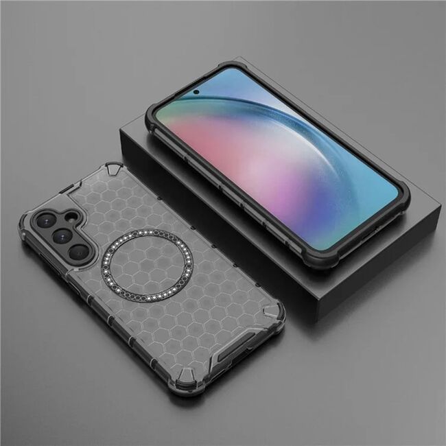 Husa pentru  Samsung Galaxy A55 Cyber Shield Bumper, Compatibila MagSafe, Antishock reinforced corners si margini intarite - Negru