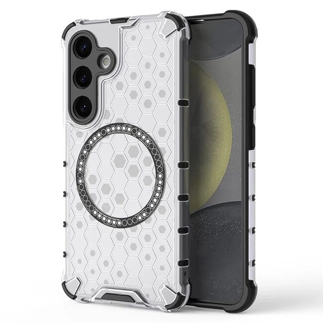 Husa pentru  Samsung Galaxy S24 Cyber Shield Bumper, Compatibila MagSafe, Antishock reinforced corners si margini intarite - Clear