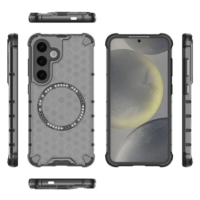Husa pentru  Samsung Galaxy S24 Cyber Shield Bumper, Compatibila MagSafe, Antishock reinforced corners si margini intarite - Negru