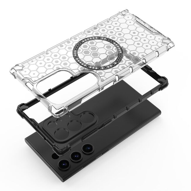 Husa pentru  Samsung Galaxy S24 Ultra Cyber Shield Bumper, Compatibila MagSafe, Antishock reinforced corners si margini intarite - Clear