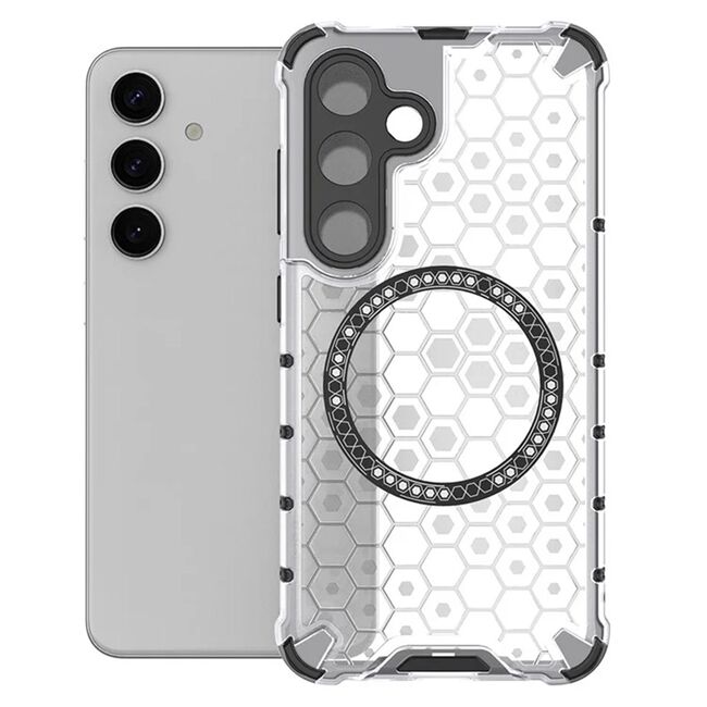 Husa pentru  Samsung Galaxy S25 Cyber Shield Bumper, Compatibila MagSafe, Antishock reinforced corners si margini intarite - Clear