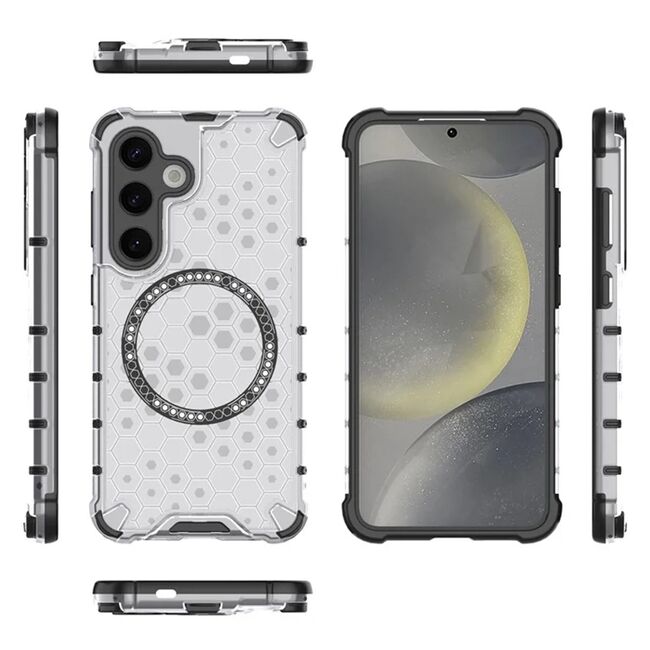 Husa pentru  Samsung Galaxy S25 Cyber Shield Bumper, Compatibila MagSafe, Antishock reinforced corners si margini intarite - Clear
