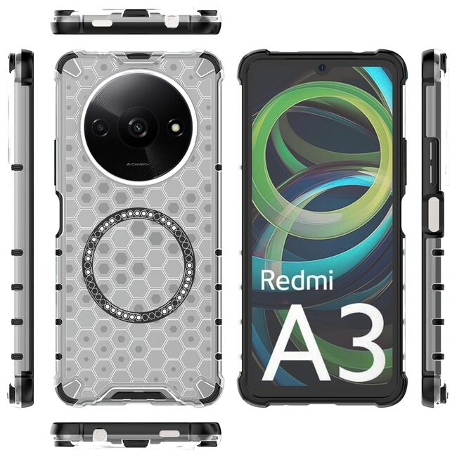 Husa pentru  Xiaomi Redmi A3 Cyber Shield Bumper, Compatibila MagSafe, Antishock reinforced corners si margini intarite - Clear