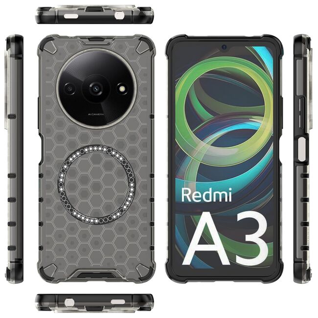 Husa pentru  Xiaomi Redmi A3 Cyber Shield Bumper, Compatibila MagSafe, Antishock reinforced corners si margini intarite - Negru
