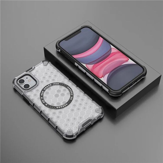 Husa pentru  iPhone 11 Cyber Shield Bumper, Compatibila MagSafe, Antishock reinforced corners si margini intarite - Clear
