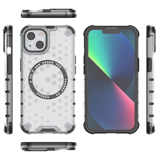Husa pentru  iPhone 13 Cyber Shield Bumper, Compatibila MagSafe, Antishock reinforced corners si margini intarite - Clear