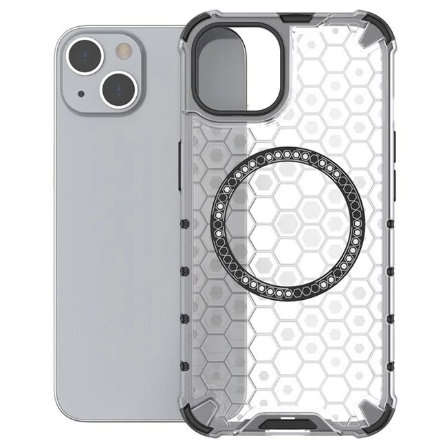 Husa pentru  iPhone 13 Cyber Shield Bumper, Compatibila MagSafe, Antishock reinforced corners si margini intarite - Clear