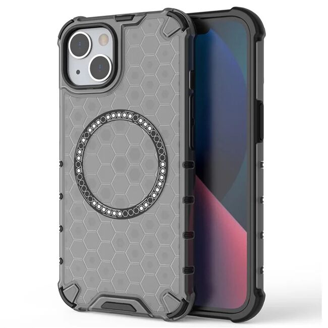 Husa pentru  iPhone 13 Cyber Shield Bumper, Compatibila MagSafe, Antishock reinforced corners si margini intarite - Negru