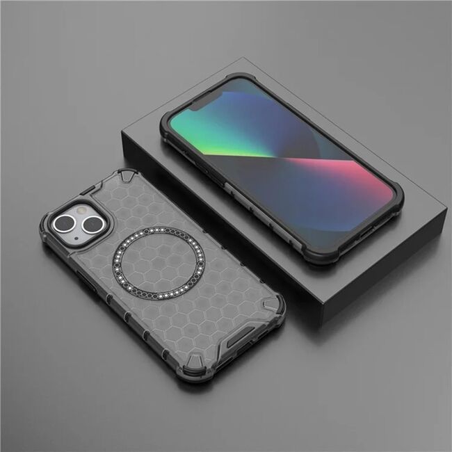 Husa pentru  iPhone 13 Cyber Shield Bumper, Compatibila MagSafe, Antishock reinforced corners si margini intarite - Negru