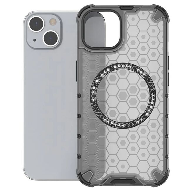 Husa pentru  iPhone 13 Cyber Shield Bumper, Compatibila MagSafe, Antishock reinforced corners si margini intarite - Negru